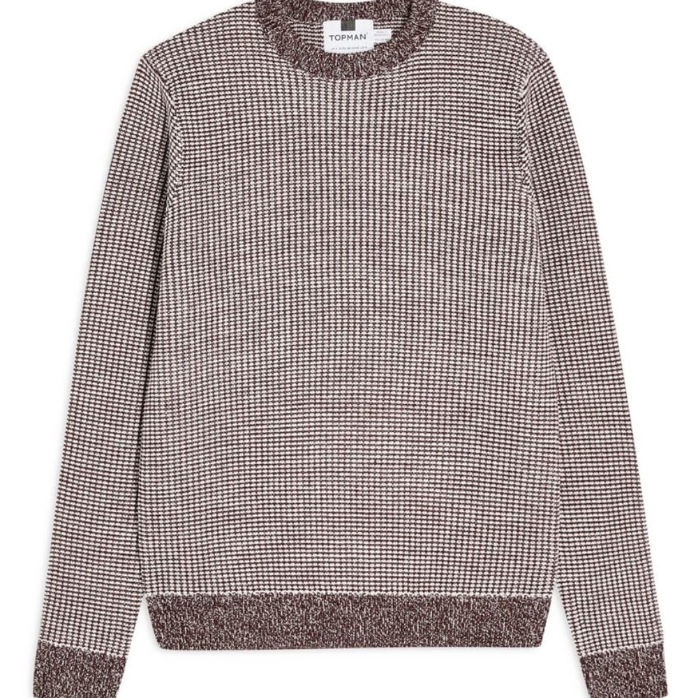 Topman Classic Fit Bird's Eye Crewneck Sweater NEW